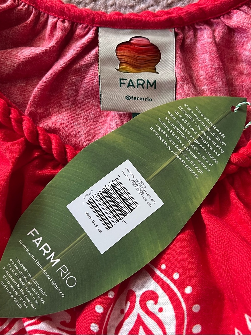 NWT Farm Rio Red Linen Blend Majestic Coconut Tree Maxi Dress Tropical Sz L - Picture 6 of 16